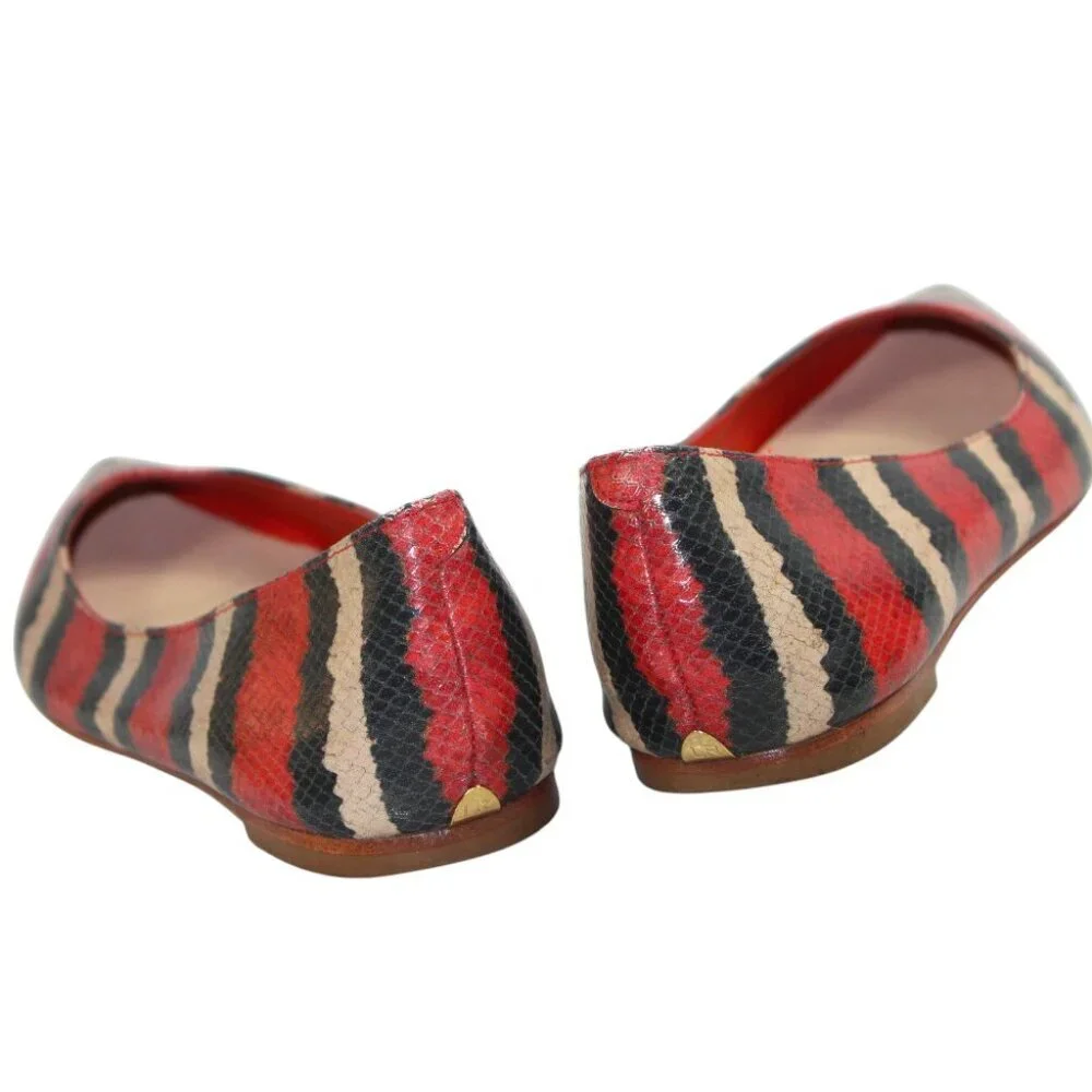 Loeffler Randall Statement Striped Pointed Toe Flats Red Black White Size 6